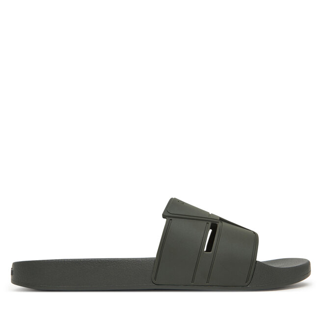Klapki Calvin Klein Pool Slide Double T HM0HM01752 Khaki