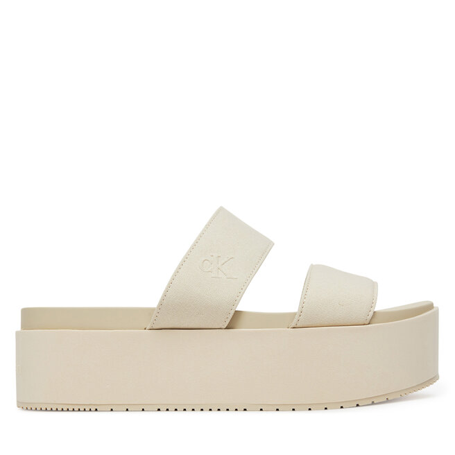 Klapki Calvin Klein Jeans Flatform Sandal Webbing In YW0YW01789 Écru