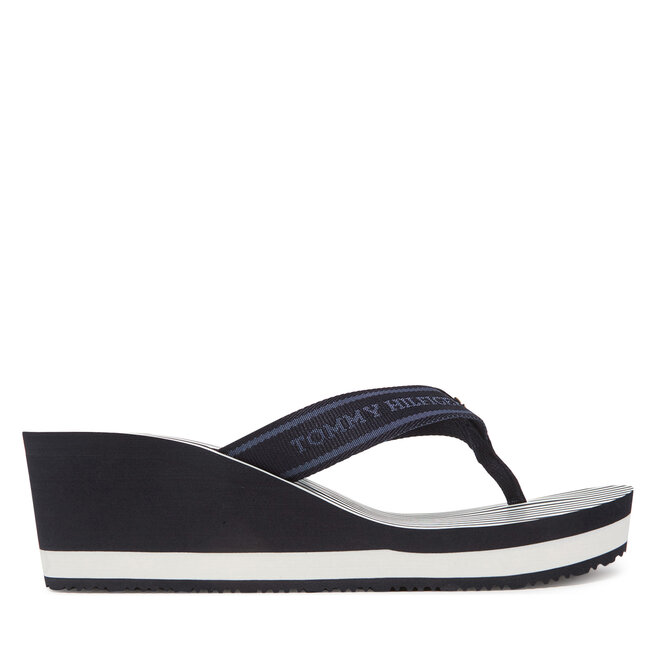 Japonki Tommy Hilfiger Th Stripes Wedge Beach Sandal FW0FW08521 Niebieski