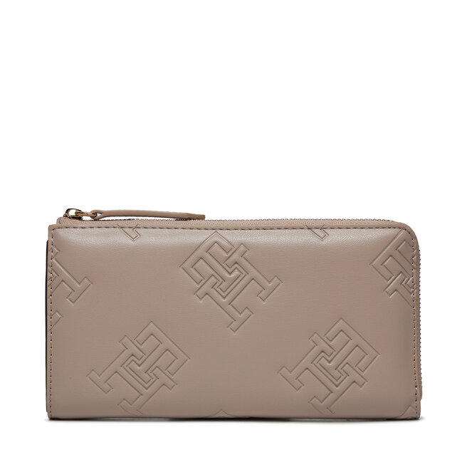 Duży Portfel Damski Tommy Hilfiger Th Refined Large Za Mono AW0AW15756 Szary