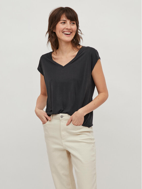 Vila T-Shirt Modala 14074847 Czarny Relaxed Fit
