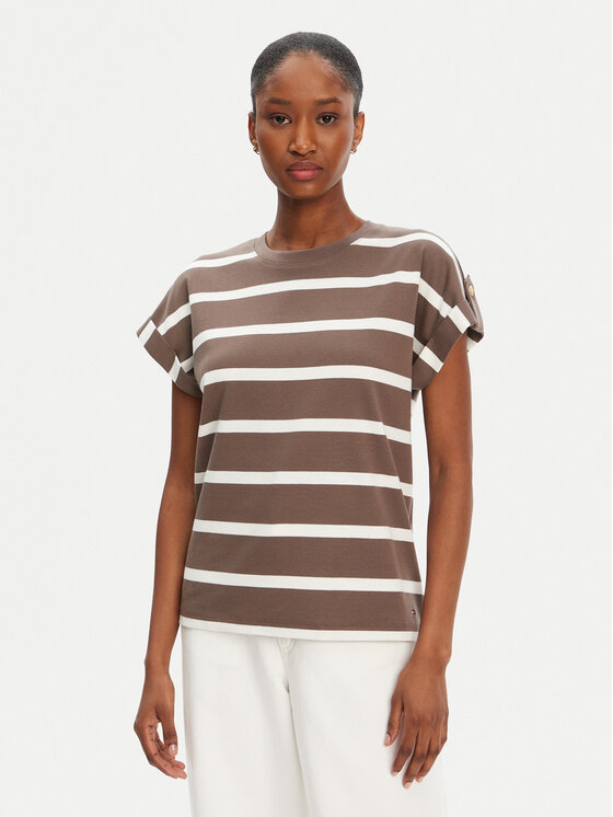 Tommy Hilfiger T-Shirt Gold Button WW0WW45628 Brązowy Regular Fit