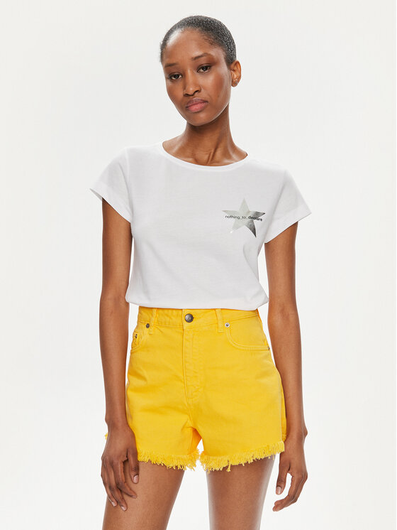 Sisley T-Shirt 3I1XL100Y Biały Slim Fit