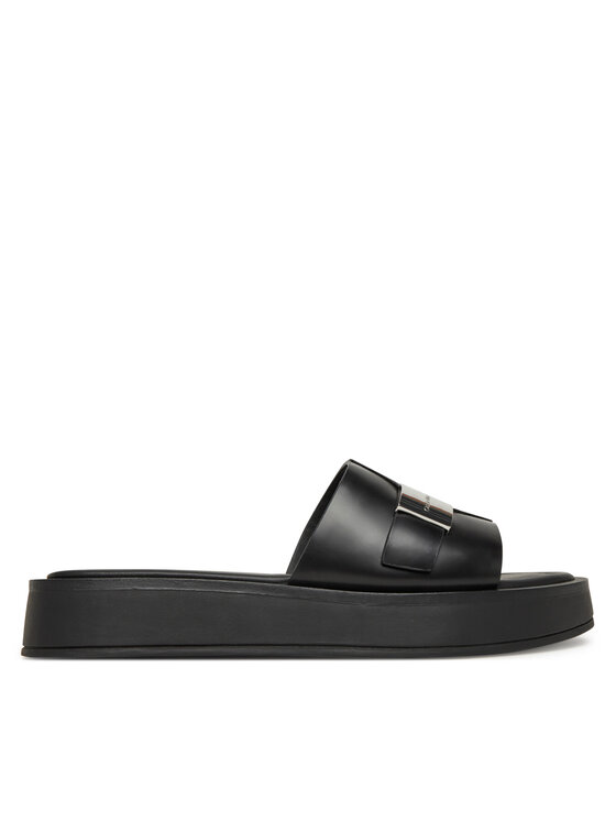 Calvin Klein Klapki Flatform Slide W/Ck Hw - Lth HW0HW02368 Czarny