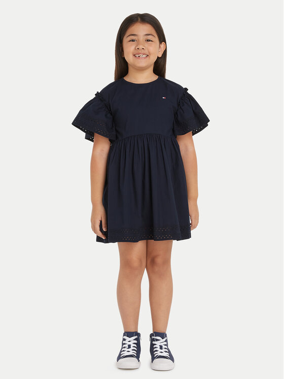 Tommy Hilfiger Sukienka codzienna Anglaise KG0KG08029 Granatowy Regular Fit