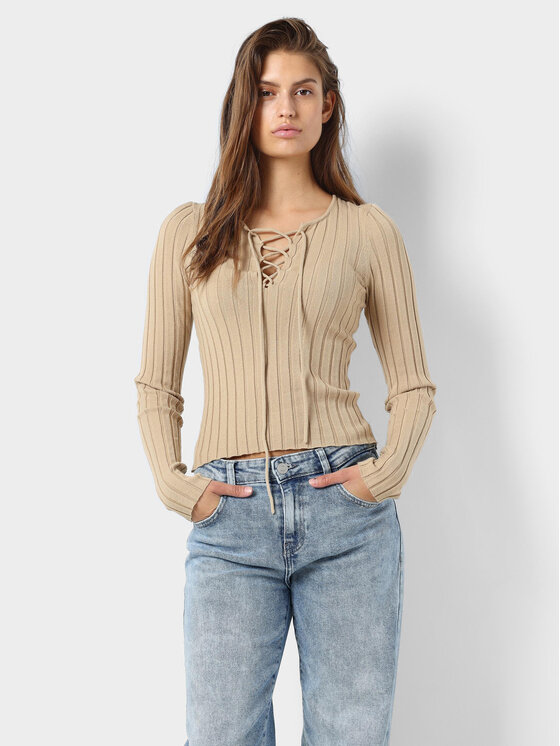 Noisy May Bluzka Freya 27028880 Beżowy Slim Fit