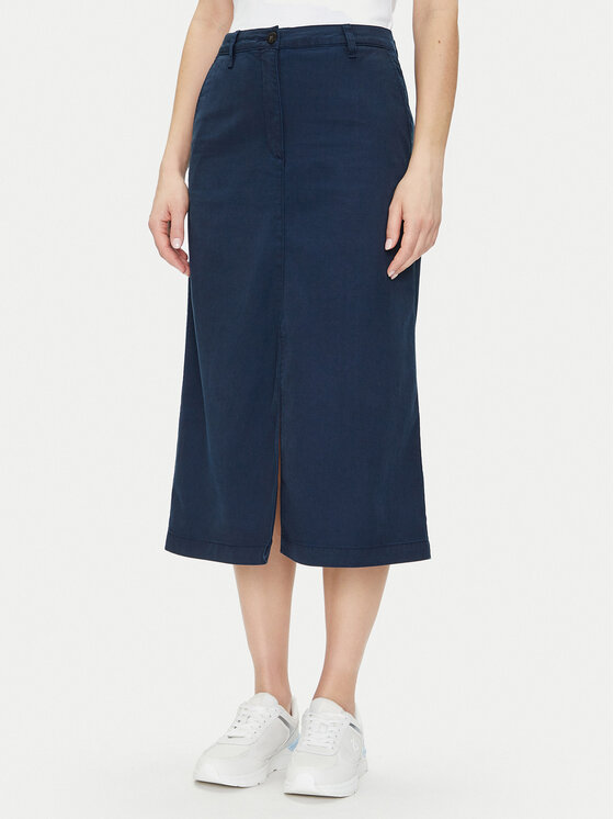 Tommy Hilfiger Spódnica midi Co Blend Midi Skirt WW0WW44726 Granatowy Regular Fit
