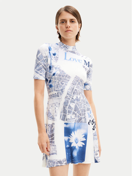 Desigual Sukienka codzienna MONSIEUR CHRISTIAN LACROIX Clavelitos 24SWVK54 Niebieski Regular Fit