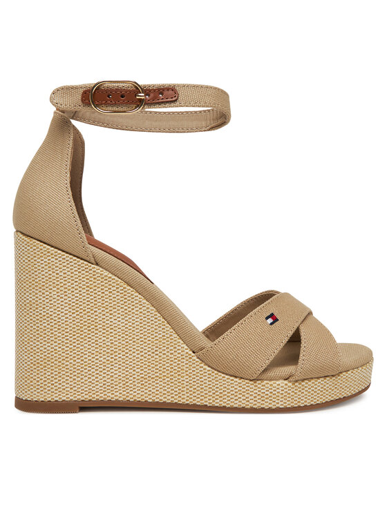 Tommy Hilfiger Sandały Flag High Wedge Espad Crisscross FW0FW08661 Beżowy
