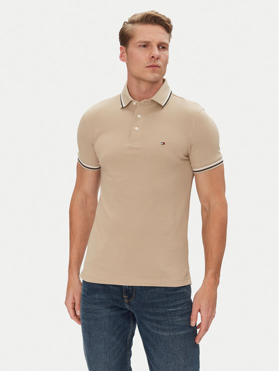 Tommy Hilfiger Polo Seasonal MW0MW39993 Beżowy Slim Fit