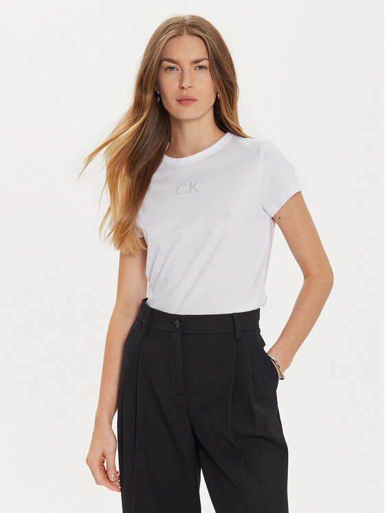Calvin Klein T-Shirt K20K207974 Biały Regular Fit