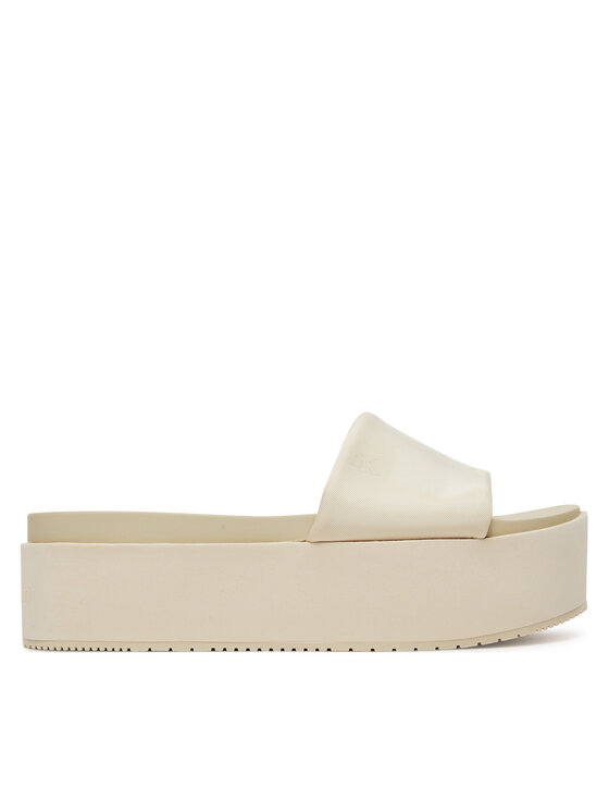 Calvin Klein Jeans Klapki Flatform Sandal Slide In Nylon YW0YW01791 Écru