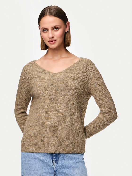 Pieces Sweter Ellen 17114251 Brązowy Regular Fit