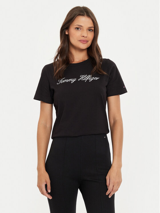 Tommy Hilfiger T-Shirt Script WW0WW43459 Czarny Regular Fit