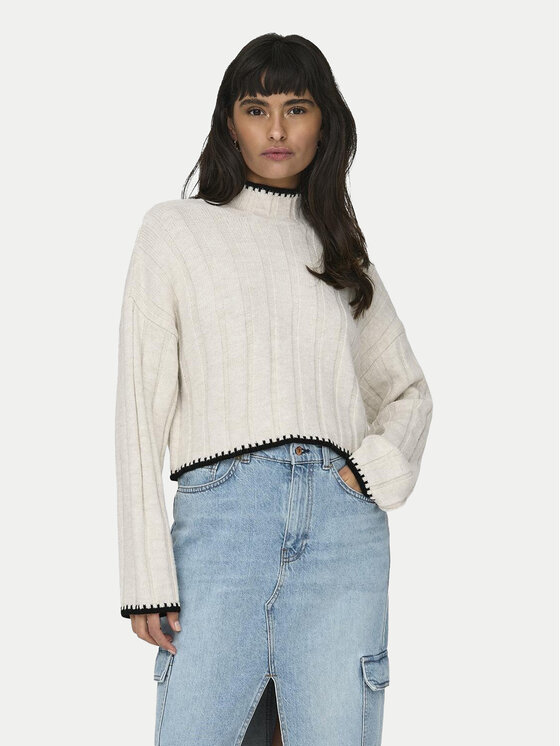 ONLY Sweter 15329963 Beżowy Regular Fit