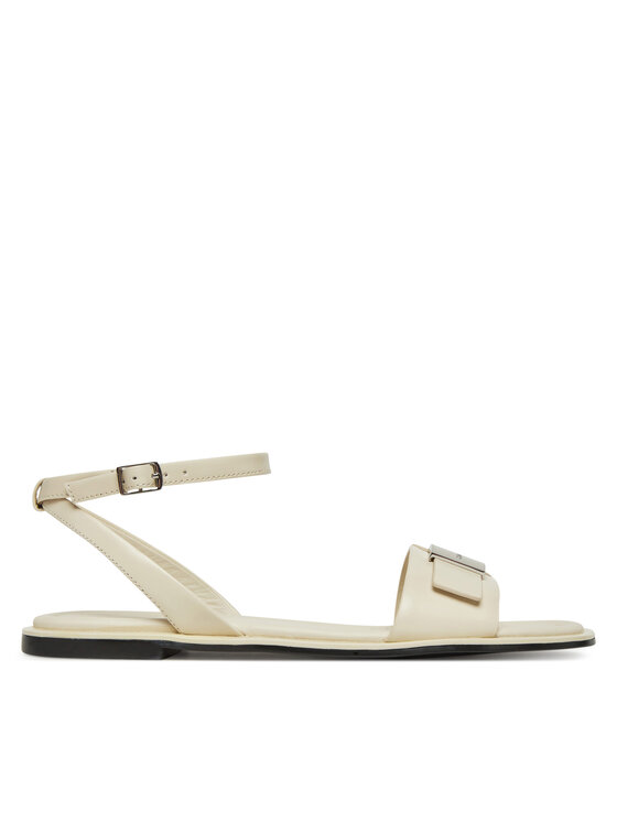 Calvin Klein Sandały Flat Sandal W/Ck Hw - Lth HW0HW02367 Écru