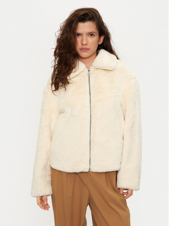 United Colors Of Benetton Futro 2FBDDN06V Écru Regular Fit