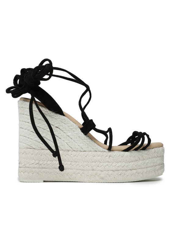Manebi Espadryle Lace-Up Wedge Espadrilles L 8.6 WA Czarny