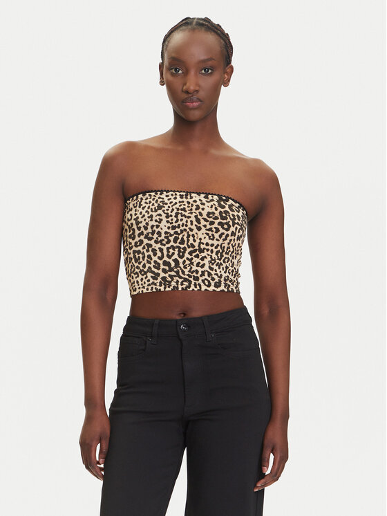 Noisy May Top Avery 27034321 Brązowy Slim Fit