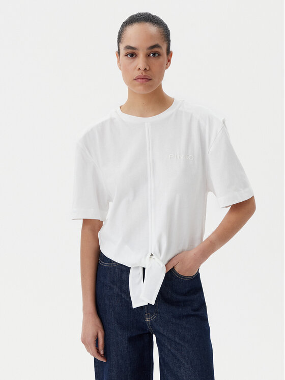 PINKO T-Shirt Tuca 105015 A2ID Biały Regular Fit