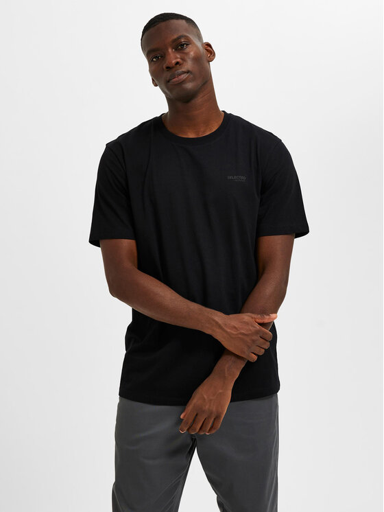 Selected Homme T-Shirt Aspen 16087858 Czarny Regular Fit