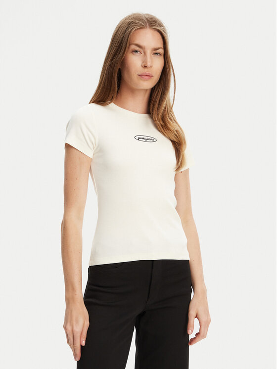 Guess Jeans T-Shirt W5YP37 KA0H1 Écru Slim Fit