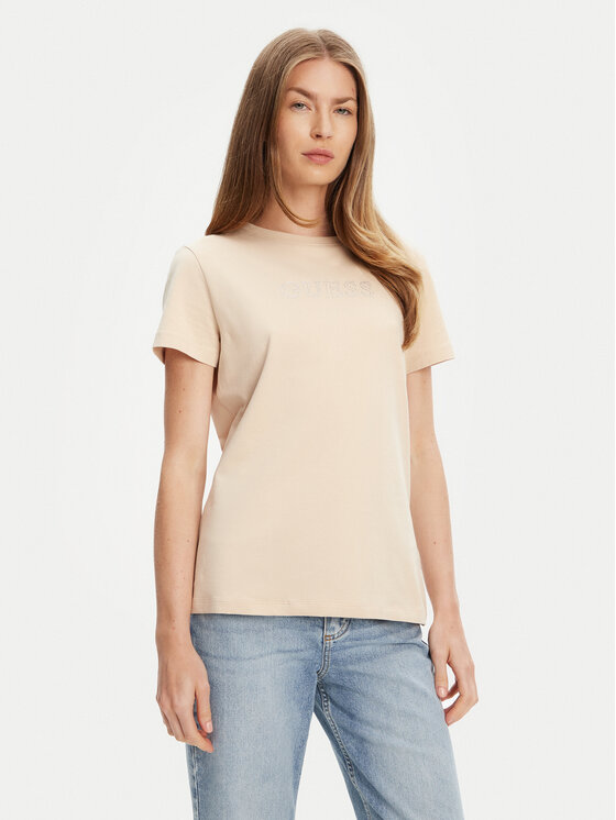 Guess T-Shirt V3BI11 J1314 Beżowy Regular Fit