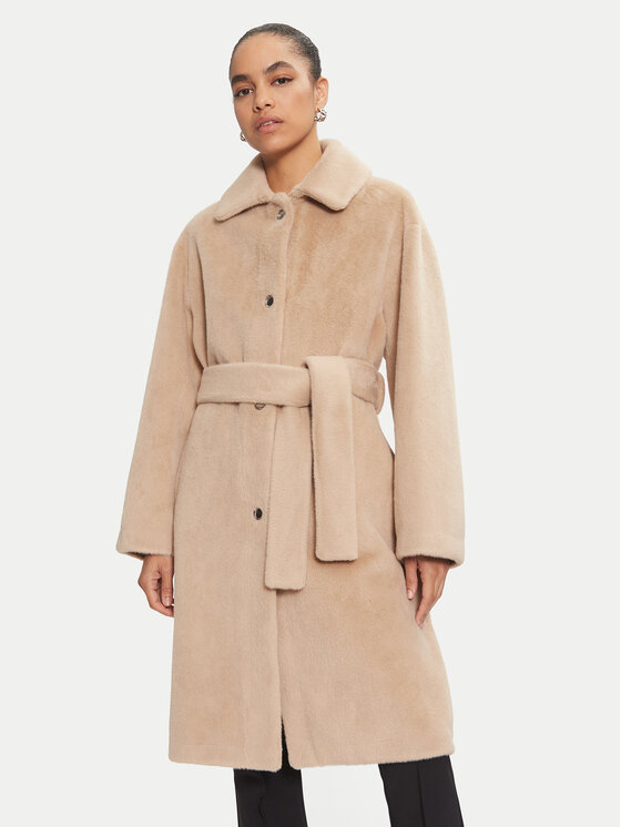 PINKO Płaszcz przejściowy 103836 A1ZN Beżowy Regular Fit