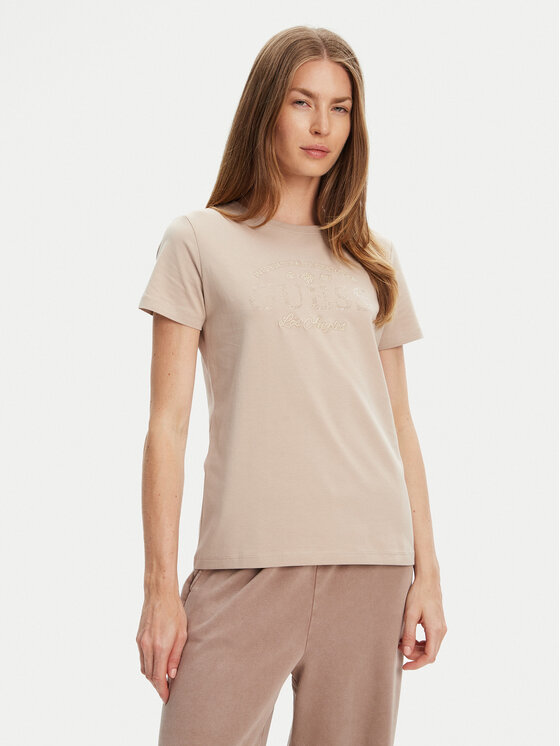 Guess T-Shirt V5YI13 J1314 Beżowy Regular Fit