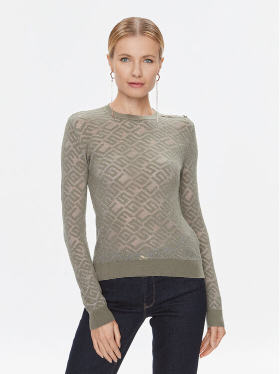 Guess Sweter W4RR28 Z3C90 Zielony Regular Fit