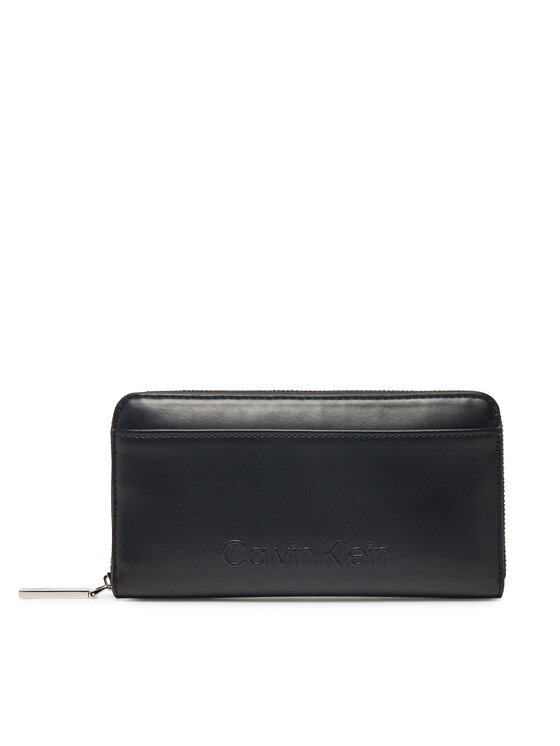 Calvin Klein Duży Portfel Damski Embossed Logo Large Zip Around K60K612952 Czarny