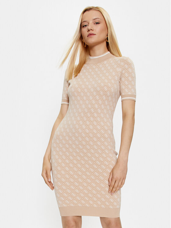 Guess Sukienka dzianinowa W3YK39 Z37K0 Beżowy Slim Fit