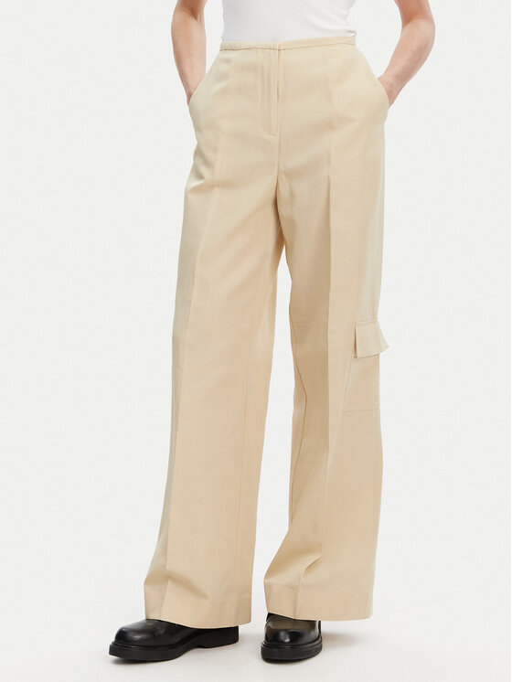 Calvin Klein Spodnie materiałowe K20K208168 Beżowy Wide Leg
