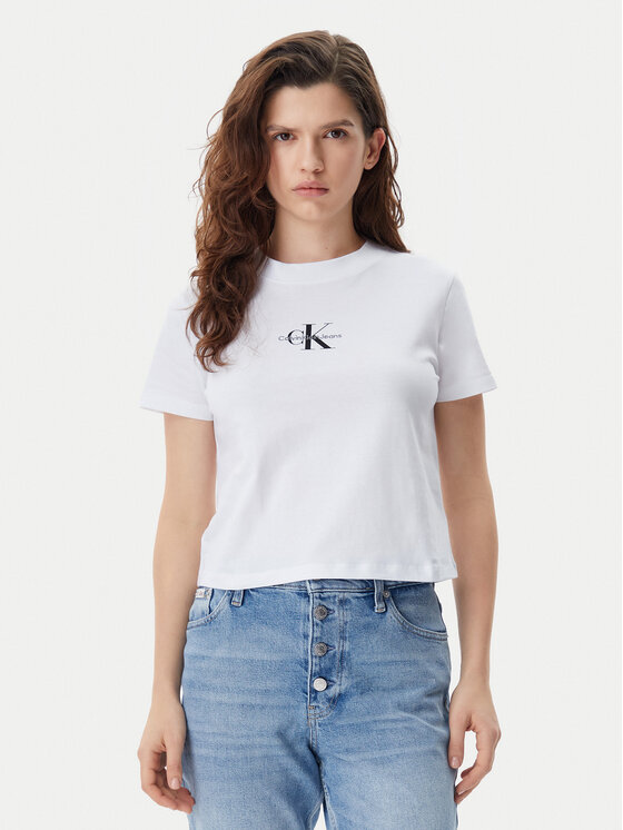 Calvin Klein Jeans T-Shirt Baby Tee J20J223113 Biały Slim Fit