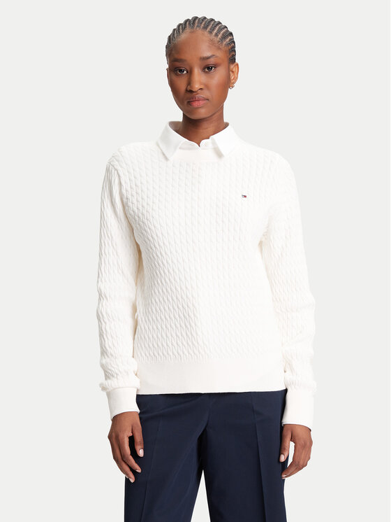 Tommy Hilfiger Sweter Fine WW0WW44993 Écru Regular Fit