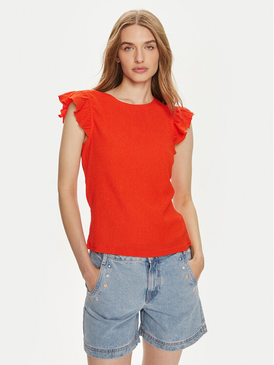 Pieces Bluzka Luna 17147178 Czerwony Regular Fit