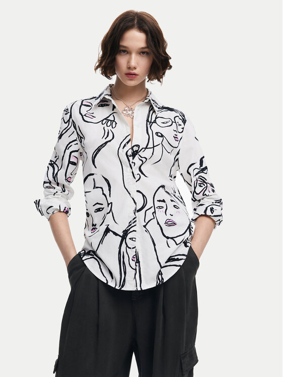 Desigual Koszula Faces 24WWCW34 Biały Regular Fit