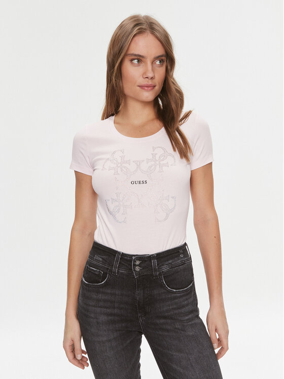 Guess T-Shirt W4RI35 J1314 Różowy Slim Fit