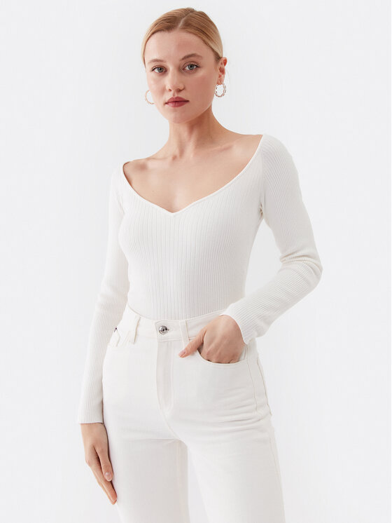 Guess Sweter W3YR25 Z37J2 Biały Slim Fit