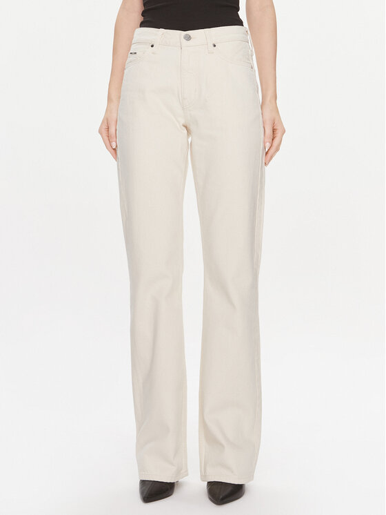 Calvin Klein Jeansy Mid Rise Relax Bootcut Ecru K20K206308 Biały Slim Fit