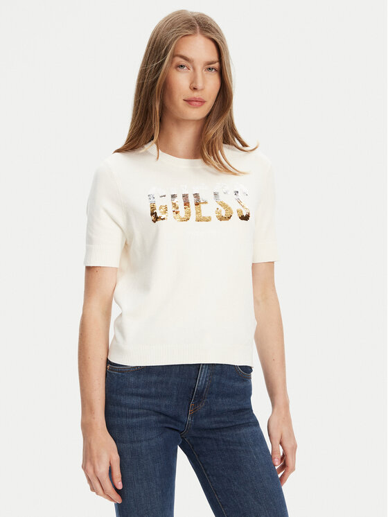Guess Sweter W5YR25 Z2NQ2 Écru Regular Fit