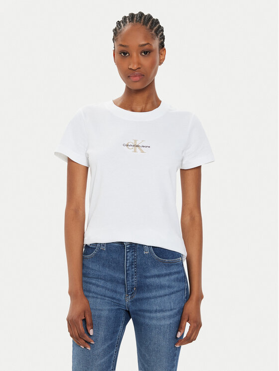Calvin Klein Jeans T-Shirt Monologo J20J223563 Biały Slim Fit