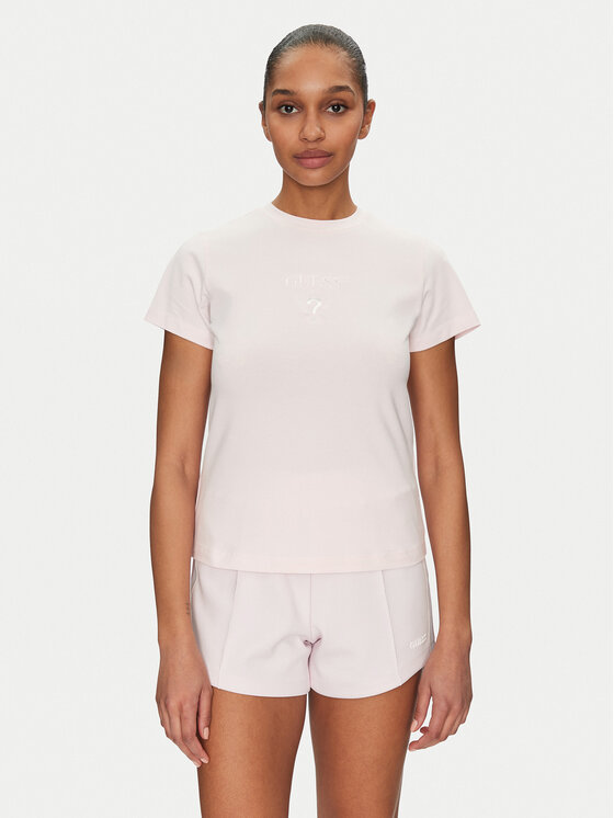 Guess T-Shirt V4YI21 KCDH1 Różowy Slim Fit