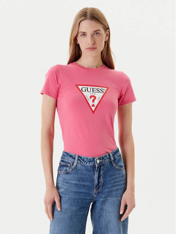 Guess Jeans T-Shirt W4YI04 J1314 Różowy Slim Fit