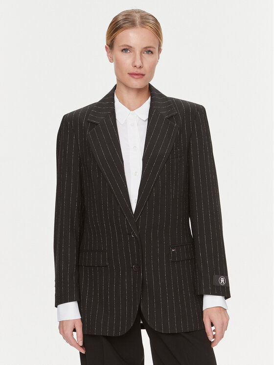 Tommy Hilfiger Marynarka Oversized Prep Pinstripe Blazer WW0WW40498 Czarny Regular Fit