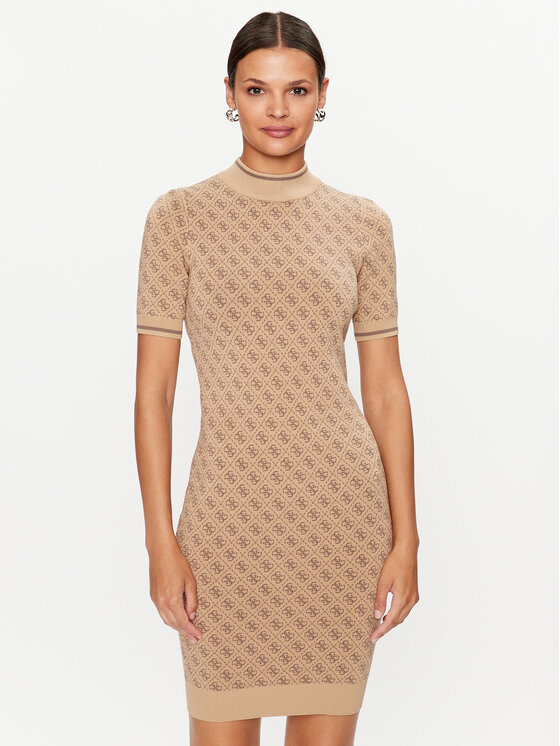 Guess Sukienka dzianinowa W3YK39 Z37K0 Beżowy Slim Fit