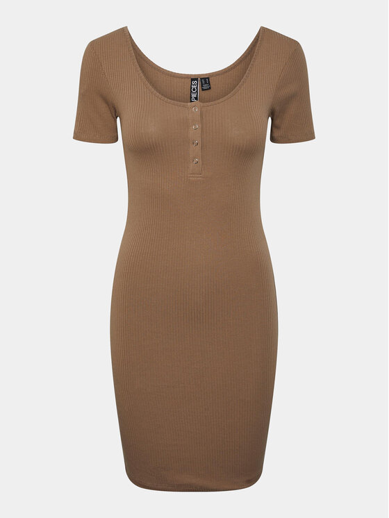 Pieces Sukienka codzienna Kitte 17146324 Brązowy Slim Fit