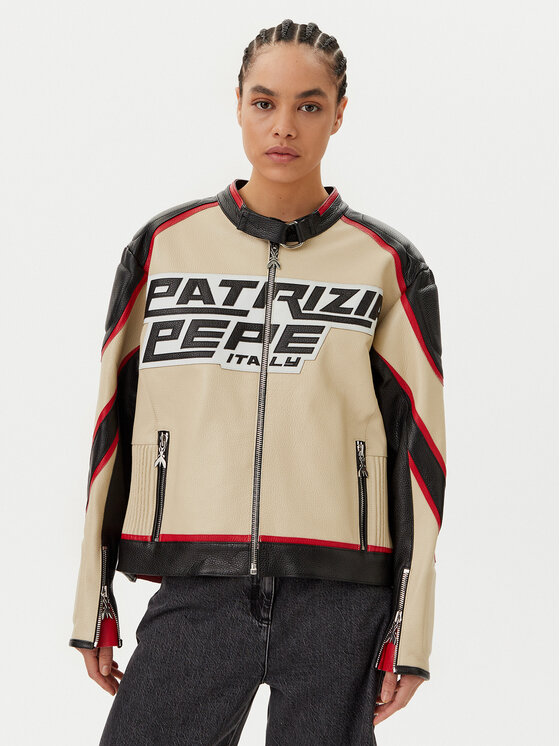 Patrizia Pepe Kurtka skórzana 8O0161 L142 J4G2 Beżowy Regular Fit