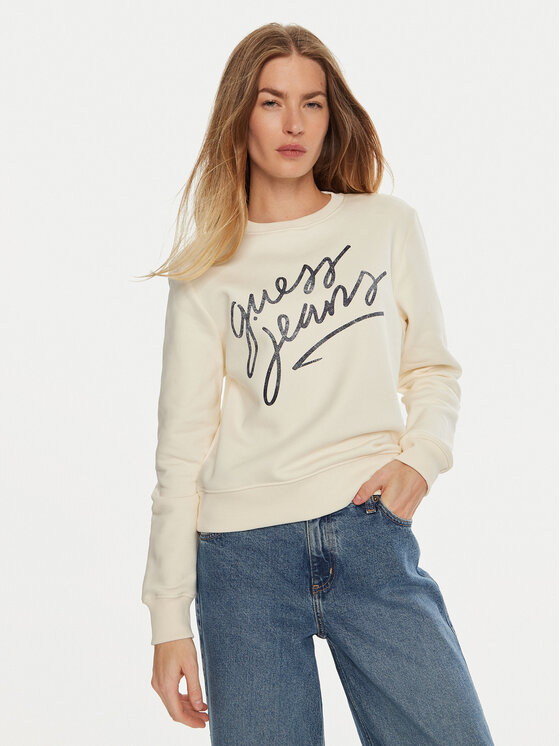 Guess Bluza W4BQ17 KC811 Beżowy Regular Fit