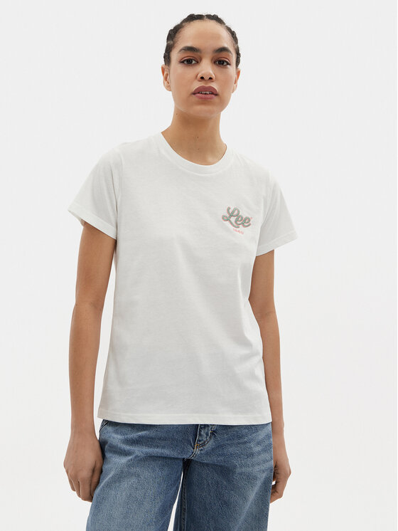 Lee T-Shirt Small Logo 112350196 Écru Regular Fit